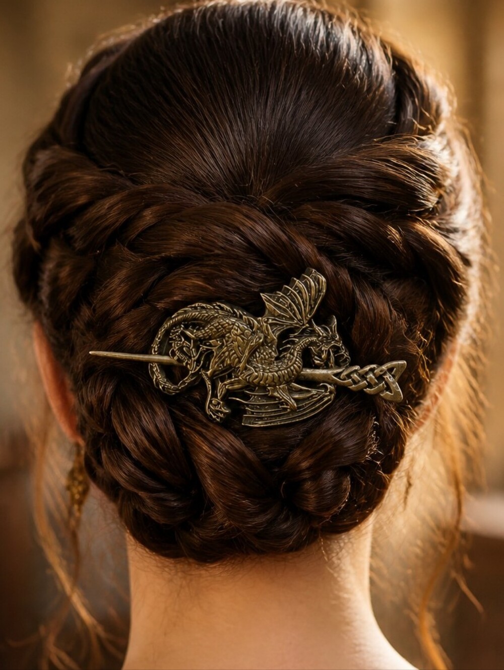 Wyvern Dragon Hair Stick Barrette Bronze Nordic Myth Viking Fantasy Twist Clip